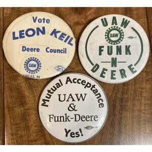 Vintage John Deere Union Strike Pinback Button Lot Of 3 FUNK DEERE 1980s Strike